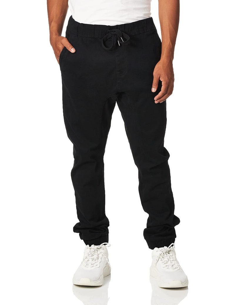 WT02 Young Menâ€™s Jogger Pants in Basic Solid Colors and Stretch Twill Fabric Pants, Black, X-Large - Image 1